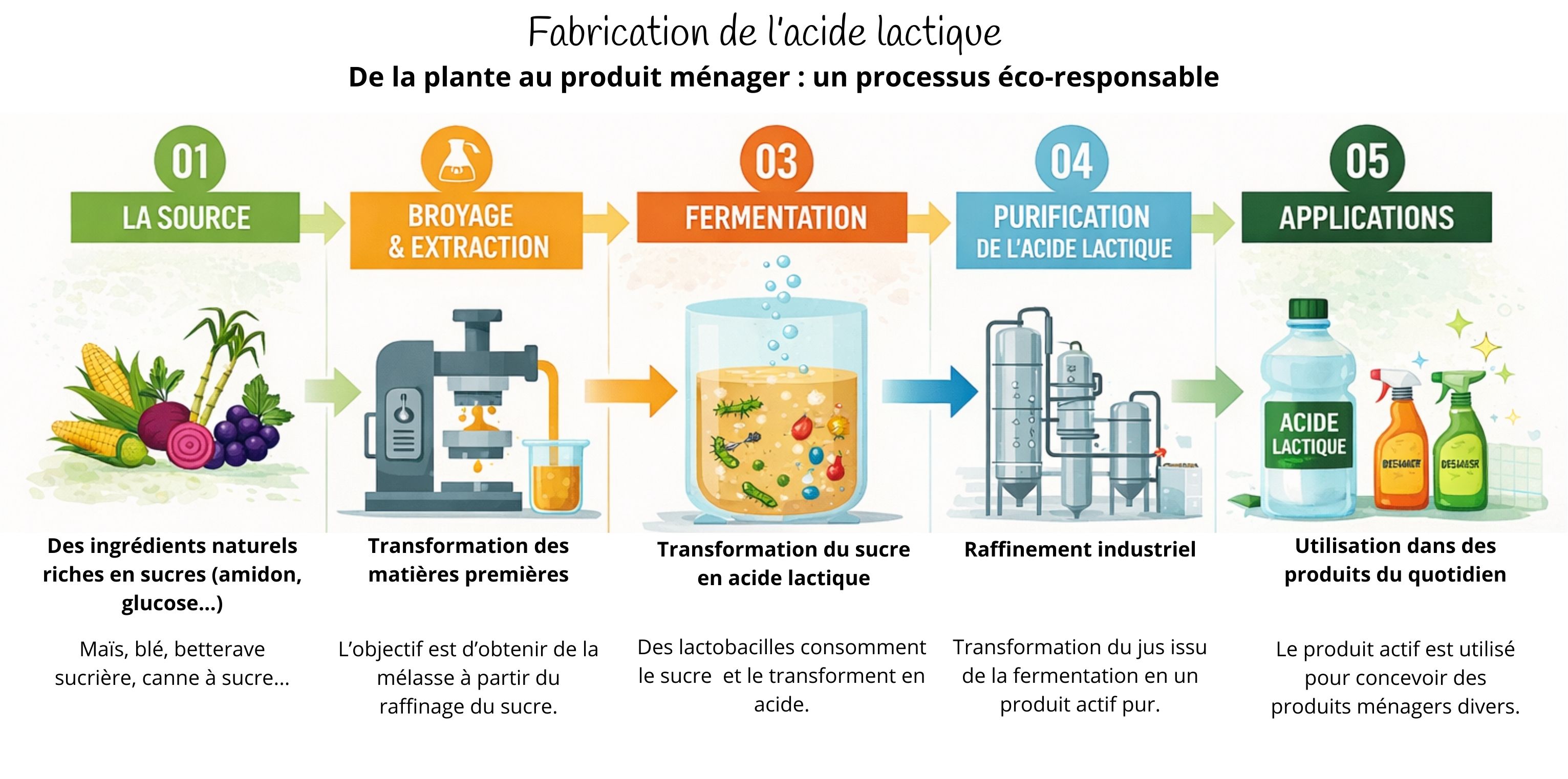 Schéma du cycle de fabrication de l'acide lactique